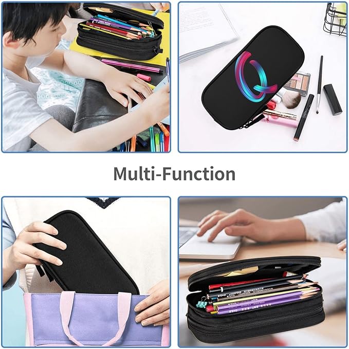 Pazacon Cute Initial Pencil Case for Kids Students, Large Capacity Pencil Pouch for Boys Girls, Letter Design Pencil Box Pen Bag Office Stationery Organizer, Rainbow Letter Q