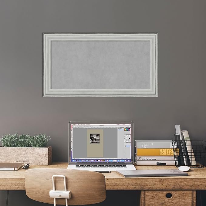 Amanti Art Silver Framed Magnetic Board 15x27 Small Vision Board for use with Magnets, 100% Metal Sheet to Display Items as Office Decor or for Home Organization in mudroom, Kitchen or Kids Room