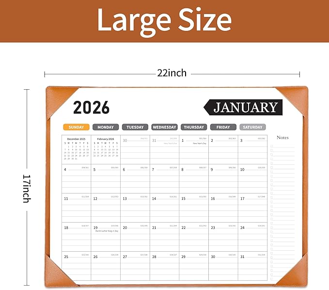 Large Desk Calendar 2026, Calendar with Desk Protecting Pad, 2026 Desk Calendar Large 22x17, Runs From January 2026 to June 2027 18 Months, Big Desktop Calendar for Family Classroom and Office(Brown)