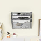EasyPAG 3 Pocket Mesh Wall File Organizer, Hanging Paper Folder Holder with Classify Label, Vertical Wall Mount Mail Organizer for Office Home Classroom, Silver