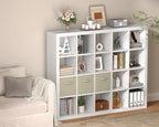 Sturdy Wooden Bookshelf with Storage Bins - 20-Cube Organizer, Multifunctional Cubicle Rack for Display & Storage, Living Room, Bedroom, Office, White