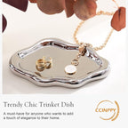 CCINPPY Ceramic Jewelry Tray Trinket Dish, Decorative Cloud Vanity Key Tray for Women, Ring Holder Dish, Cute Jewelry Plate Bowl Room Decor Aesthetic, Silver, Medium