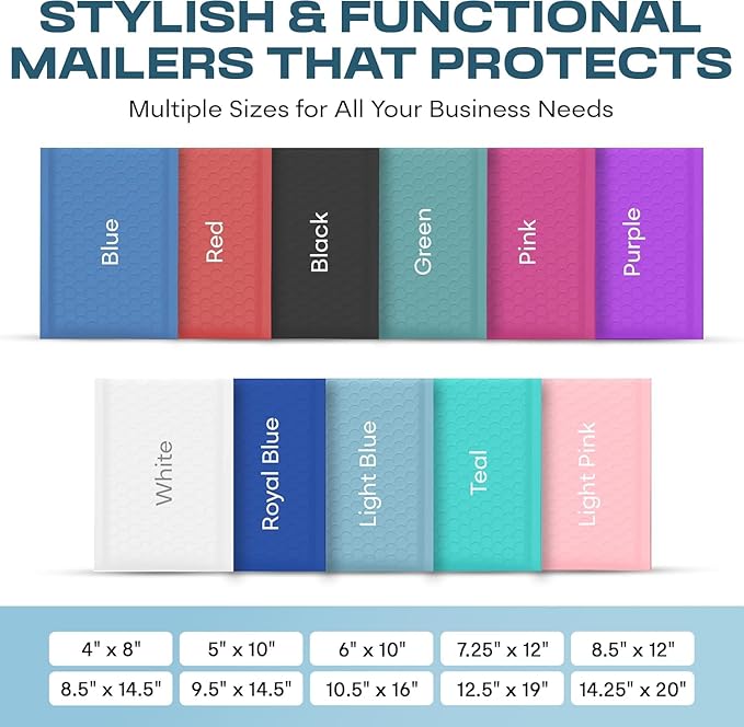 Light Blue Large Poly Bubble Mailers 12x15 inch | Self Seal Padded Envelopes Cushioned Bubble Mailer | Usable Size 12x15 | WaterProof | Lightweight mailing Shipping Bags | 50 Pack Bulk