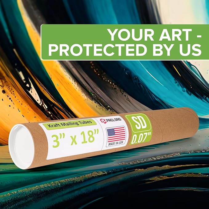 Paclord 3" x 18" Reinforced Kraft Paper Mailing Tube, Pack of 6 Tubes with 12 Caps – Secure USPS Approved Poster Tube – Cardboard Tube for Shipping and Storing Posters, Prints, Artwork, or Document