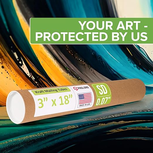 Paclord 3" x 18" Reinforced Kraft Paper Mailing Tube, Pack of 4 Tubes with 8 Caps – Secure USPS Approved Poster Tube – Cardboard Tube for Shipping and Storing Posters, Prints, Artwork, or Documents
