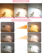 LiFMIRA Pink Small Desk Lamp Clip on LED Reading Light for Bed, 3 Color Modes 10 Dimmable Brightness, Book in Bed Headboard, Flexible Neck Clamp BL08