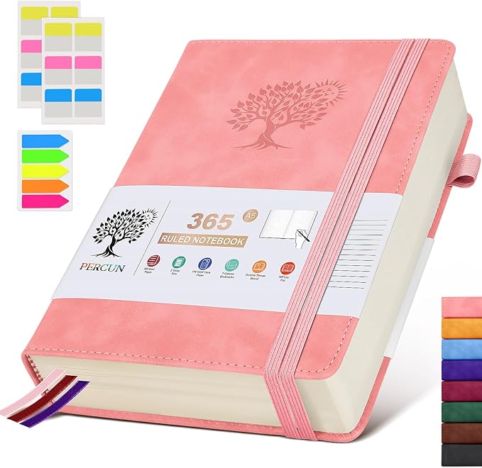 A5 Lined Journal Notebook - 365 Page Leather Journals for Writing Women & Men，Hardcover Notebook with 100Gsm Thick Pages，Daily Diary for Travel, Work，School，Note Taking，College Ruled (5.9" x 8.5")