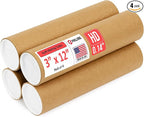 Paclord 3" x 12" Heavy-Duty Reinforced Cardboard Mailing Tube, Pack of 4 Tubes with 8 Caps – Secure USPS Approved – Great for Shipping and Storing of Prints, Artwork, Posters or Documents