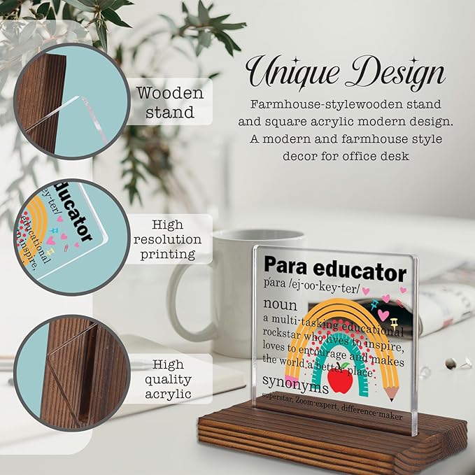 Paraeducator Gifts, Thank You Rainbow Desk Sign for Classroom Support Staff and Teacher Aides, Inspirational Education Assistant Recognition Plaque PA053