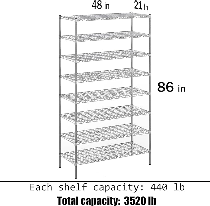 Regal Altair 21" Deep x 48" Wide x 86" Height Wire Shelving Kit | 8-Tier | NSF Commercial Storage Rack Unit