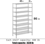 Regal Altair 21" Deep x 48" Wide x 86" Height Wire Shelving Kit | 8-Tier | NSF Commercial Storage Rack Unit