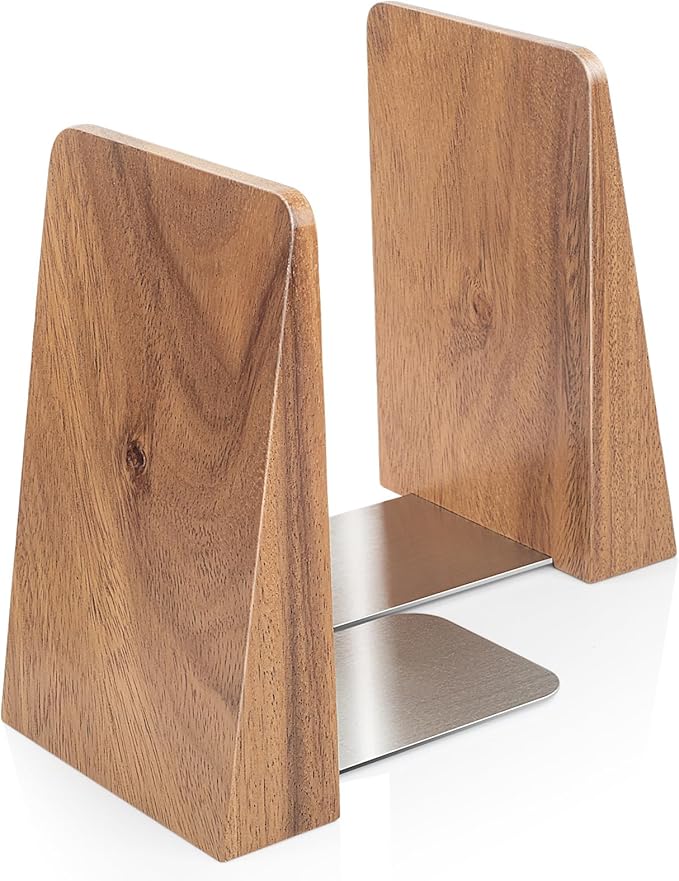 DRELIFAM Walnut Book Ends Heavy Duty Handmade Bookends for Shelves Book Ends Decorative to Hold Heavy Books (Walnut Wood Large)