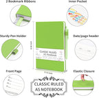 feela 12 Pack Notebooks Journals Bulk, Hardcover Notebook Classic Ruled Lined Journals with Pen Holder for Women Girls School Business Supplies, with 12 Black Pens, 120 GSM, 5.1”x8.3”, A5, Green