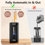 AFMAT Electric Pencil Sharpener, Fully Automatic Pencil Sharpener, Auto in & Out, Rechargeable Hands-Free Sharpeners for Jumbo & Colored Pencils (6.5-12mm), Portable for Home/Classroom/Office PSC2