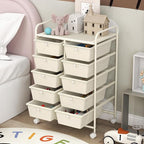 GOFLAME 10-Drawer Rolling Storage Cart, Art Craft Storage Organizer on Wheels, Multipurpose Movable Utility Cart for School, Office and Home, Ivory