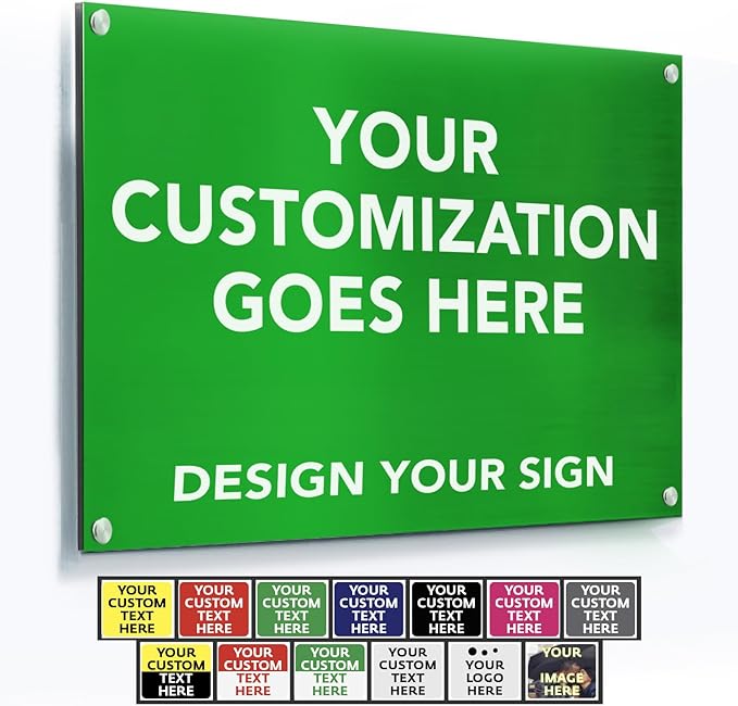 Customized Outdoor Aluminum Signs - Personalized Metal Business Signs, White (Green Background, 10x7 In)