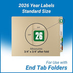 2026 Year Stickers, Doctor Stuff 2026 Chart Stickers, Safeguard Style Ringbook Sheets, Green Color Coded, USA Made Year Labels for End Tab File Folders, 270/Package, 3/4" x 1-1/2"