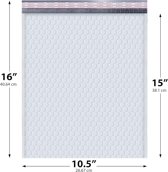 White 10.5x16 Inch Large Poly Bubble Mailers #5 | Padded Envelopes with Self Seal | Air Lined Cushioned Bubble Mailer | Usable Size 10.5x15 | 100 Pack Bulk | Lightweight shipping Bags