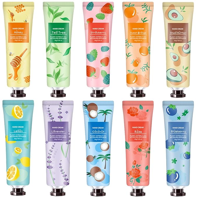 Valentines Day Gifts for Her, 10 Pack Hand Cream for Dry Cracked Hands, Birthday Gifts for Women Girls,Teacher Appreciation Gifts, Natural Plant Fragrance Mini Hand Lotion Moisturizing Hand Care Cream