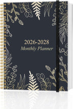 2026-2028 Monthly Planner, Three Years Calendar from January 2026 - December 2028 with Spiral Binding, Inner Pocket, Elastic Closure, 38 Month Planner for Home | School | Office, 8.5" x 11", White Gold Leaf