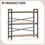 Book Shelf, 3 Tier Bookshelf 31.49" Width, Book Shelf Storage and Organization, Wooden and Metal Industrial Bookcase, Large Book Shelves for Home Living Room Bedroom Office Storage(Light Coffee)