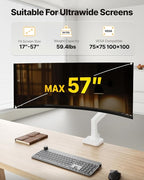 monTEK Sleek Aluminum Monitor Arm for 17–57” Ultrawide Screens up to 59.4 lbs, Heavy Duty Single Monitor Arm Desk Mount, Pneumatic Lift, Quick-Release Plate, Clamp/Grommet, Max VESA 100x100