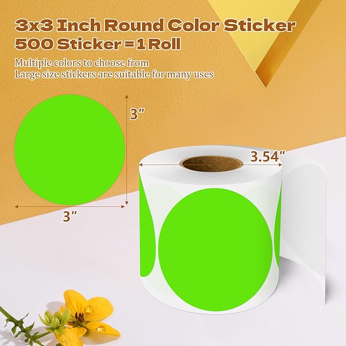 3 Inch Round Color Coding Labels (500 per Roll) - Colored Dot Stickers Round Labels for Inventory, Warehouse, Office Organizing - Light Green Circle Stickers
