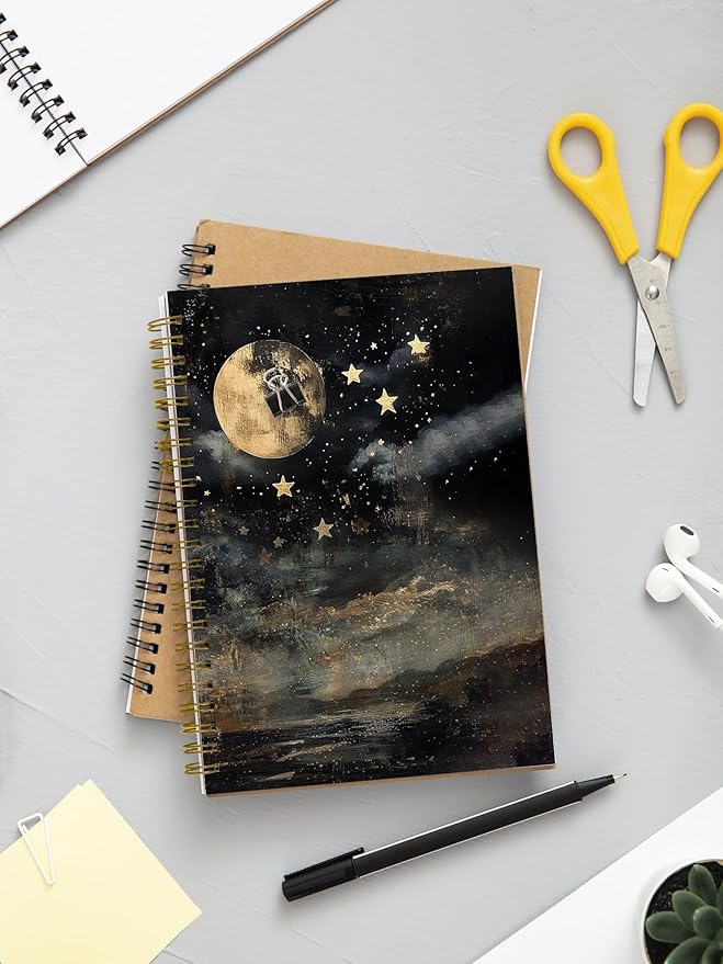 BitKan Celestial Hardcover Spiral Notebooks - Gothic Witchy Mystical Dreamy Sky Journals, Aesthetic Vintage Galaxy Theme Journal Gifts for Girls/Students/Worker/Writers
