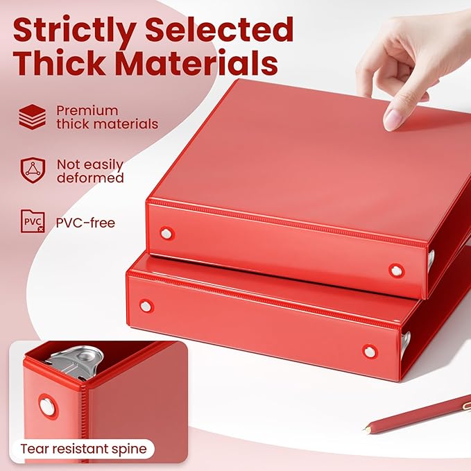 SUNEE 3 Ring Binder 1.5 Inch 1 Pack, Clear View Binder Three Ring PVC-Free (Fit 8.5x11 Inches) for School or Office Supplies, Red
