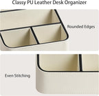 MEIBOOCH Remote Control Holder, PU Leather Small Desk Organizer with 4 Compartments, Nightstand Organizer Desk Caddy for Remote, Notepad, Phone, Glasses, and Accessories (Cream)