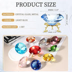 PATIKIL Diamond Crystal Paperweight, 80mm / 3.15" Crystal Paperweight Paper Weight with Gold 19 Metal Base for Home Office Desktop Table Decor Wedding Party Ornaments, Light Blue