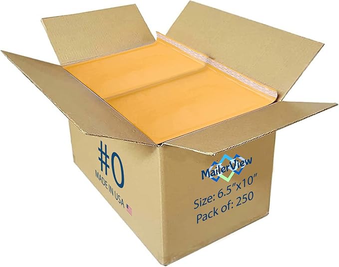 Small Kraft Bubble Mailers 6x10 inch #0 | Self Seal Padded Envelopes | Cushioned Bubble Mailer | Usable Size 6x9 | Lightweight mailing Shipping Bags For Package | 250 Pack Bulk | Made in USA