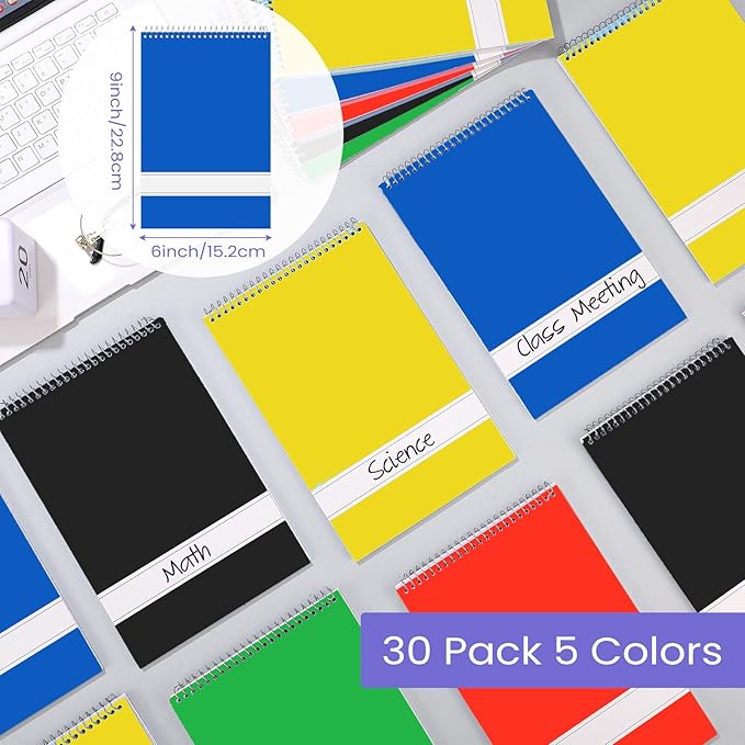 Cholemy 30 Pcs 30 Pcs Spiral Steno Pads 6 x 9 Inches 120 Pages Spiral Notepads Steno Books Ringed Paper Ruled Paper Assorted Color Notebook for Office School Supplies (Multicolor)
