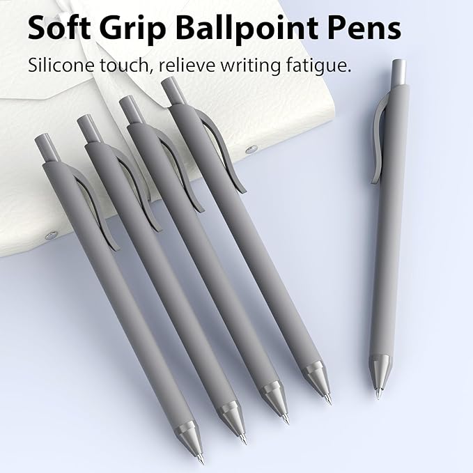 JIMMIDDA 52 Pcs Pens Bulk - 1.0MM Ballpoint Pens Black Ink | Medium Point Smooth Writing, No Bleed Retractable Ball Point Pen for Office School (Gray - 52Pcs)