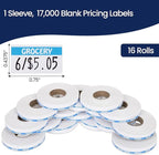 Perco Blue Reverse Print on White Grocery Labels to fit Monarch 1110 Price Gun, 16 Rolls - 17,000 Labels