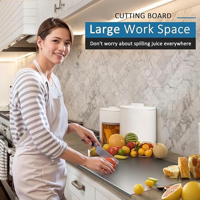 KORVOS 304 Stainless Steel Cutting Board, Large Size 23.62"x19.68" Heavy Duty Cutting Boards, Low Noise Chopping Board, Anti-Scratch Surface for Meat, Vegetables&Baking, Honeycomb Pattern