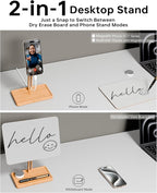YEOUX Premium Desktop Glass Whiteboard & Magnetic Phone Stand 2-in-1 | 360° Adjustable | Solid Wood | Compatible with MagSafe, Small Dry Erase Board for Office Home Desk