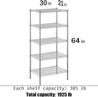 Regal Altair 21" Deep x 30" Wide x 64" Height Wire Shelving Kit | 5-Tier | NSF Commercial Storage Rack Unit