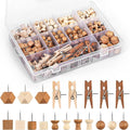 GOOLADA 300Pcs Wooden Push Pins,2 Colors and 7 Types Decorative Thumb Tacks, Cute Thumb Tacks, Wood Pushpins for Cork Board, Wooden Thumbtacks for Bulletin Board, Cubicle Wall, Cork Board Accessories