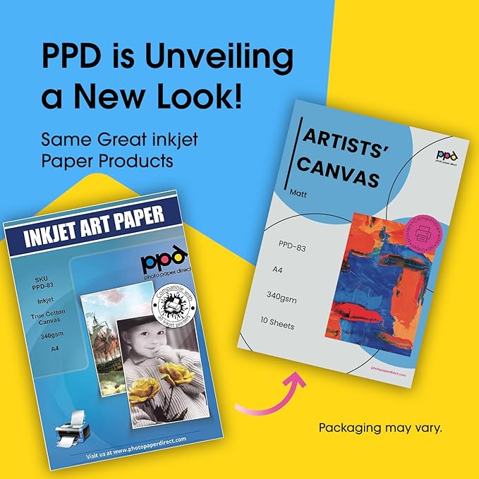 PPD Printable Fabric Sheets, Canvas Paper for Inkjet Printer, 8.5x11" Photo Fabric Printer Sheets, Print on 100% Real Cotton, Matte Finish, No Watermark, 340 gsm 125 lbs (10 Sheets)