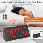 DreamSky Wooden Digital Alarm Clocks for Bedrooms - Electric Desk Clock with Large Red Numbers, USB Port, Battery Backup Alarm, Adjustable Volume, Wood Décor, Dimmer, Snooze, DST (Adapter Powered)