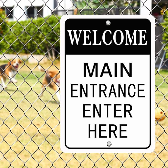 HBXNZ Main Entrance Enter Here Sign Security Street Road Metal Tin Sign Wall Decor 8X12 Inches