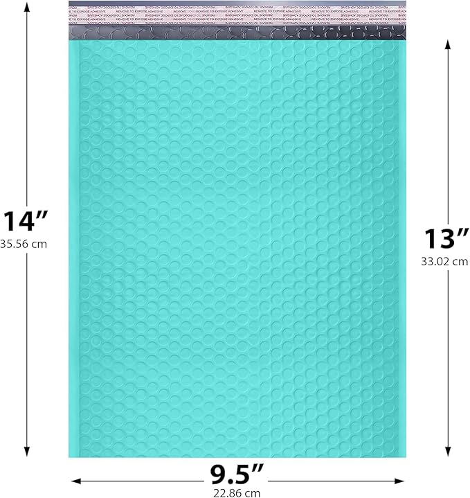 Teal 10x13 Inch Poly Bubble Mailers |Self Seal Padded Envelopes for Thick books | Air Cushioned Bubble Mailer | Usable Size 9.5x13 Inch | Waterproof Lightweight Mailing Shipping Bags | 100 Pack Bulk