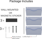 3-Pocket Magnetic File Holder - Wall Mount Mail Organizer for File Cabinets, Refrigerators, Whiteboards (Silver)