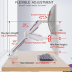 Heavy Duty Monitor Arm for Ultrawide Screen up to 49 inches,44 lbs,Gas Spring Desk Mount Stand, Premium Fully Adjustable Bracket with C Clamp, Grommet Base, VESA 75x75/100x100mm (White)