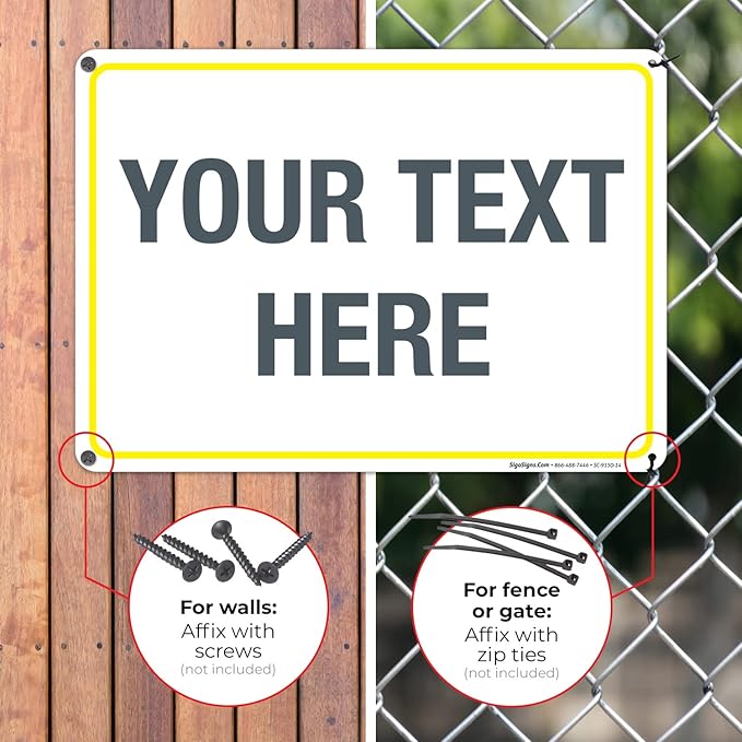 Personalized Custom Customize for Office, Business, Workplace, Home, Airbnb, Delivery Yellow Sign, 10x14 Inches, Rust Free .040 Aluminum, Fade Resistant, Made in USA by Sigo Signs