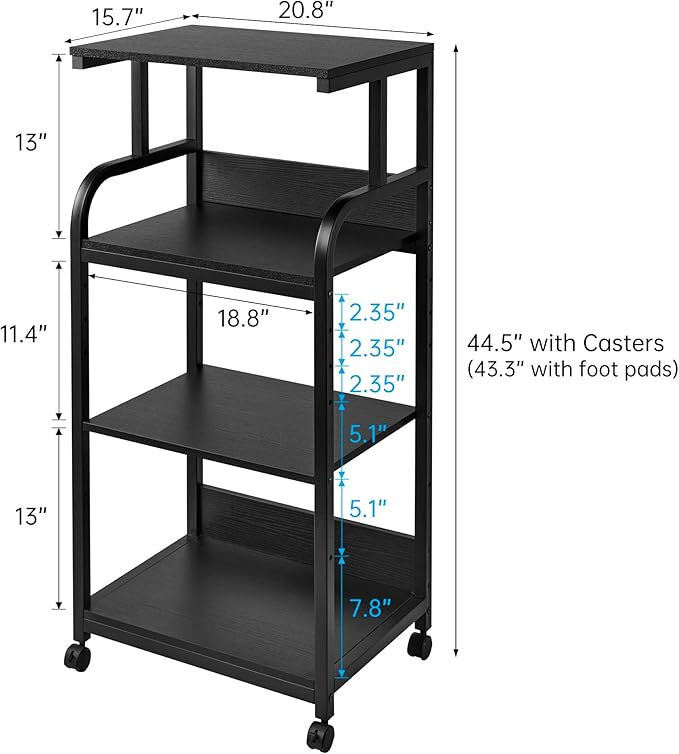 Fannova Printer Stand with Adjustable Shelf, 4 Tier Large Tall Printer Table with Wheels for Home Office Storage and Organization, Rolling Stand Cart for Computer Tower CPU Shredder, Black