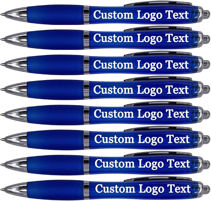 HEYZARDA Personalized Pens with Name Custom Text Logo Retractable Customized Ballpoint Pens for Church Office Business 50 Pcs, Blue