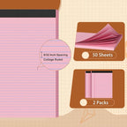 2 Pack Legal Pads 8.5 X11, College Ruled Notebook, 100 Sheets Pink Note Pad, Writing Pads 8.5x11, Tear Off Notepad, Lined Paper, Notebook Paper for Office Home School, 50 Sheet/Pad