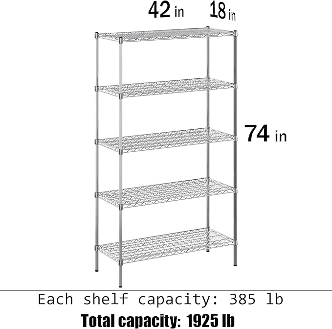 Regal Altair 18" Deep x 42" Wide x 74" Height Wire Shelving Kit | 5-Tier | NSF Commercial Storage Rack Unit